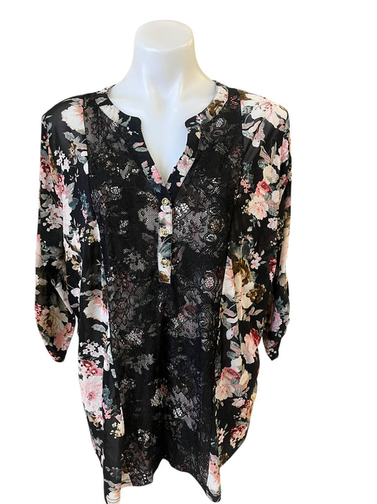 black floral Siren Lily Women's top, 2XL